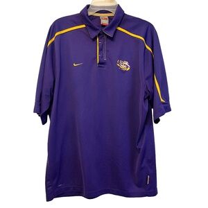 Nike Dri-Fit Mens Size L Polo‎ Shirt LSU Tigers Purple Authentic Swoosh Logo